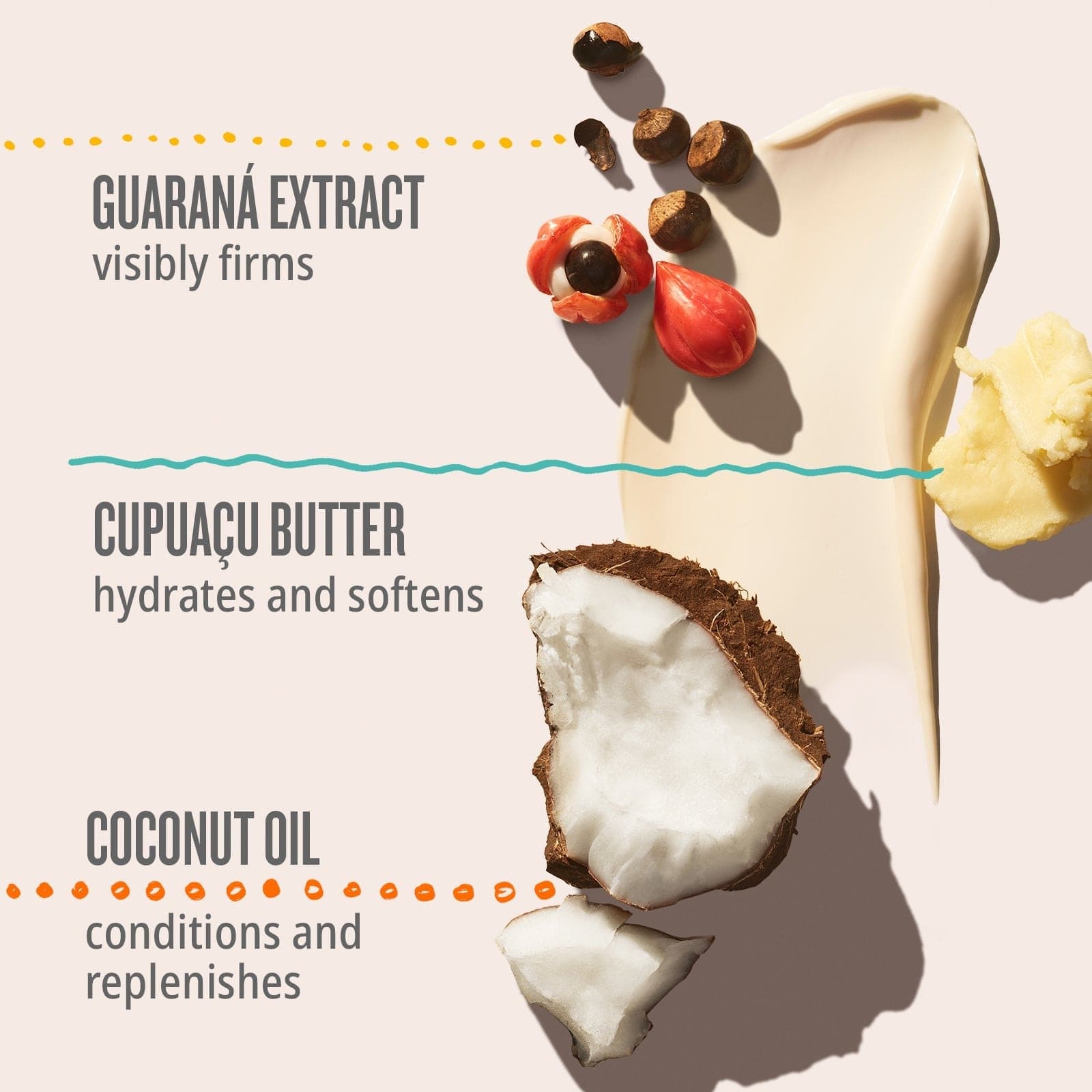 Bum Bum Cream Key Ingredients - Guarana extract, visibly firms. Cupuacu Butter, hydrates and softens. Coconut oil, conditions and replenishes.