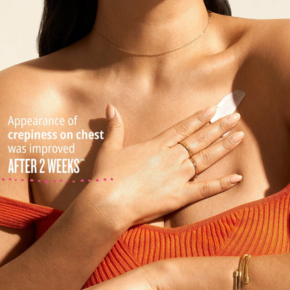 Appearance of crepiness on chest was improved after 2 weeks**